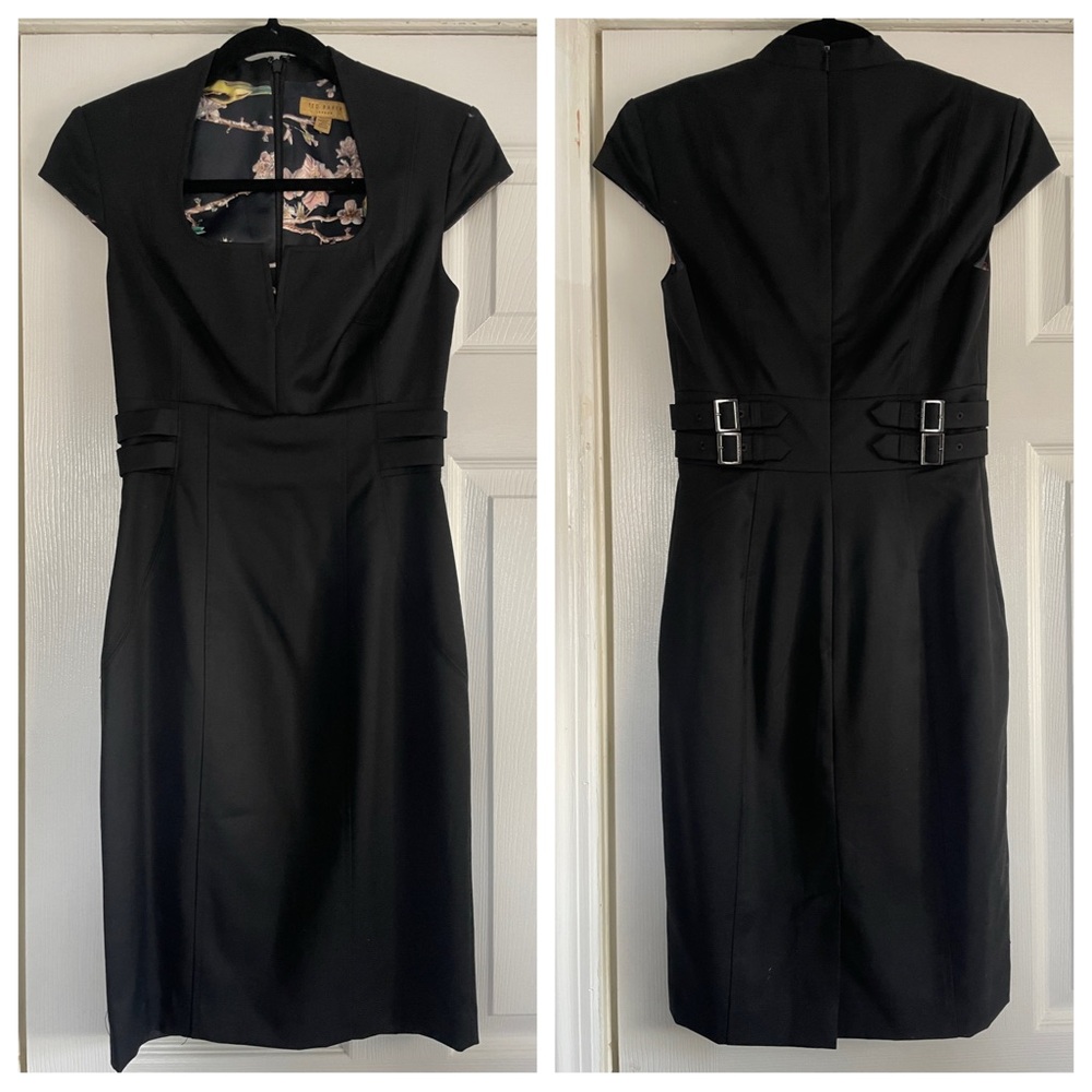 TED BAKER LONDON AGNES BUCKLE WAIST SHEATH PENCIL DRESS SIZE TB 0 NWOT